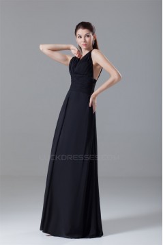 A-Line Chiffon V-Neck Long Black Bridesmaid/Wedding Party Dresses 02010121