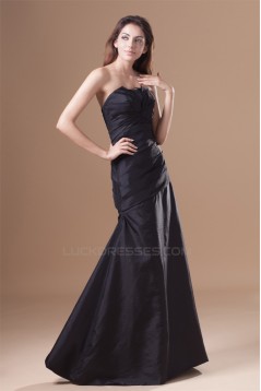A-Line Floor-Length Strapless Taffeta Pleats Best Bridesmaid Dresses 02010124
