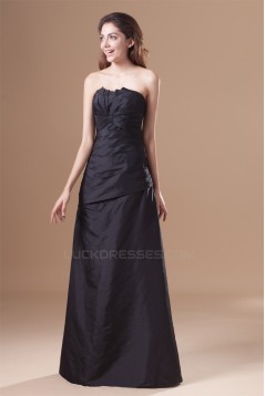 A-Line Floor-Length Strapless Taffeta Pleats Best Bridesmaid Dresses 02010124