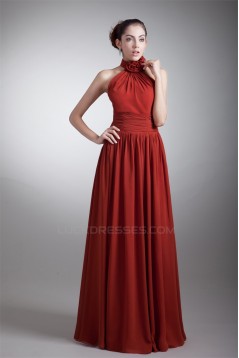 A-Line Halter Sleeveless Handmade Flowers Most Popular Long Bridesmaid Dresses 02010125