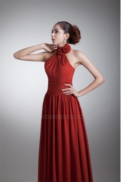 A-Line Halter Sleeveless Handmade Flowers Most Popular Long Bridesmaid Dresses 02010125
