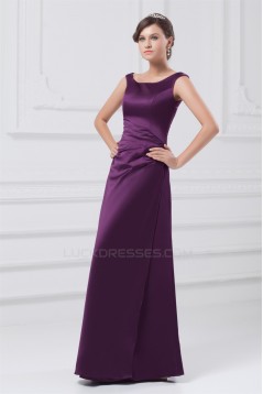 A-Line Satin Floor-Length Pleats Sleeveless Long Purple Bridesmaid Dresses 02010127