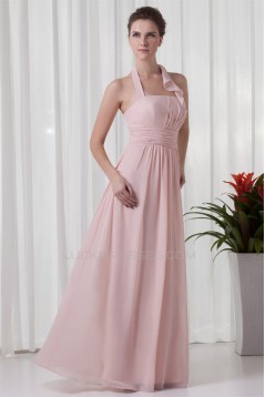 A-Line Sleeveless Floor-Length Ruched Halter Most Popular Long Bridesmaid Dresses 02010129