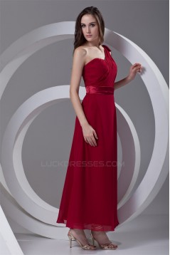A-Line Chiffon Bows Strapless One-Shoulder Long Red Bridesmaid Dresses 02010141