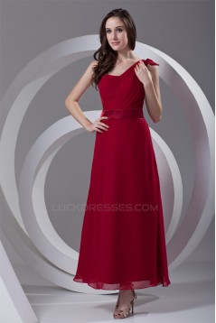 A-Line Chiffon Bows Strapless One-Shoulder Long Red Bridesmaid Dresses 02010141