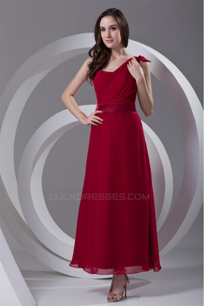A-Line Chiffon Bows Strapless One-Shoulder Long Red Bridesmaid Dresses 02010141