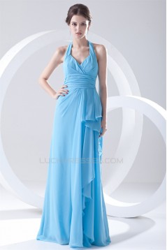 Most Popular Halter Side Drapping Best Long Blue Chiffon Bridesmaid Dresses 02010142