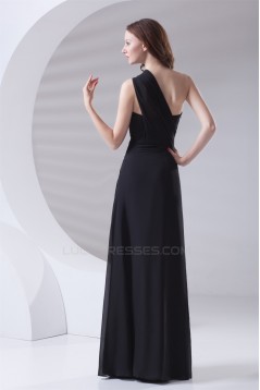A-Line Sleeveless Floor-Length One-Shoulder Long Black Chiffon Bridesmaid Dresses 02010157