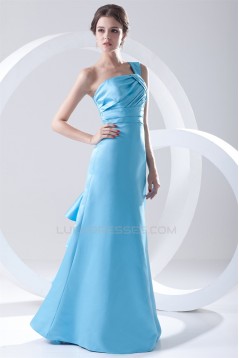 A-Line One-Shoulder Floor-Length Pleats Sleeveless Long Satin Bridesmaid Dresses 02010158