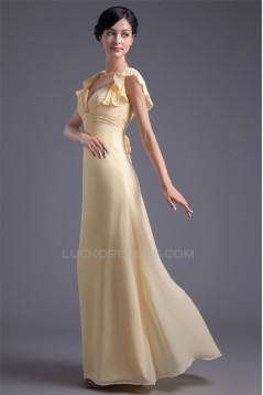 Floor-Length V-Neck Bows A-Line Chiffon Bridesmaid/Prom/Formal Evening Dresses 02010162