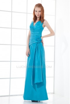 Floor-Length V-Neck Taffeta Handmade Flowers Bridesmaid Dresses 02010163