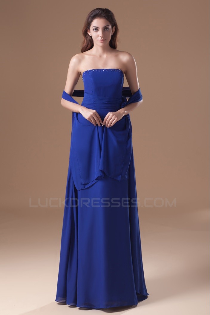 Great Chiffon Strapless A-Line Long Blue Chiffon Bridesmaid Dresses 02010164