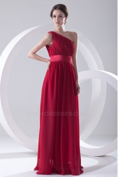 One-Shoulder Chiffon Red Long Bridesmaid Dresses under 100 02010173