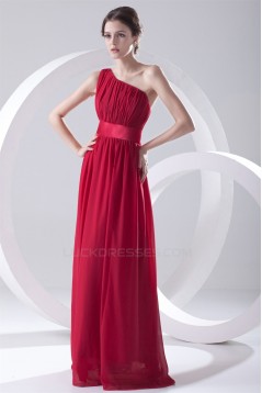 One-Shoulder Chiffon Red Long Bridesmaid Dresses under 100 02010173
