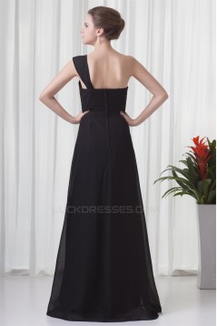One-Shoulder Sleeveless Criss Cross Floor-Length Long Black Chiffon Bridesmaid Dresses 02010175