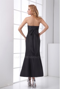 Ruched Ankle-Length Satin Sleeveless Strapless Long Black Bridesmaid Dresses 02010181