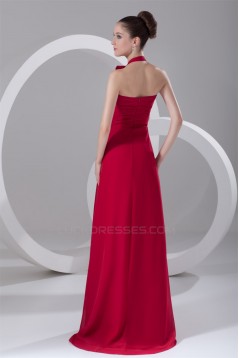 Ruffles Sleeveless Halter Brush Sweep Train Long Red Bridesmaid Dresses 02010182