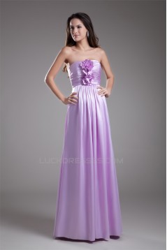 Sleeveless Handmade Flowers Elastic Woven Satin Bridesmaid Dresses 02010190