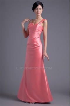Sleeveless One-Shoulder Beading Satin A-Line Long Bridesmaid Dresses 02010191