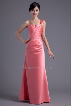 Sleeveless One-Shoulder Beading Satin A-Line Long Bridesmaid Dresses 02010191