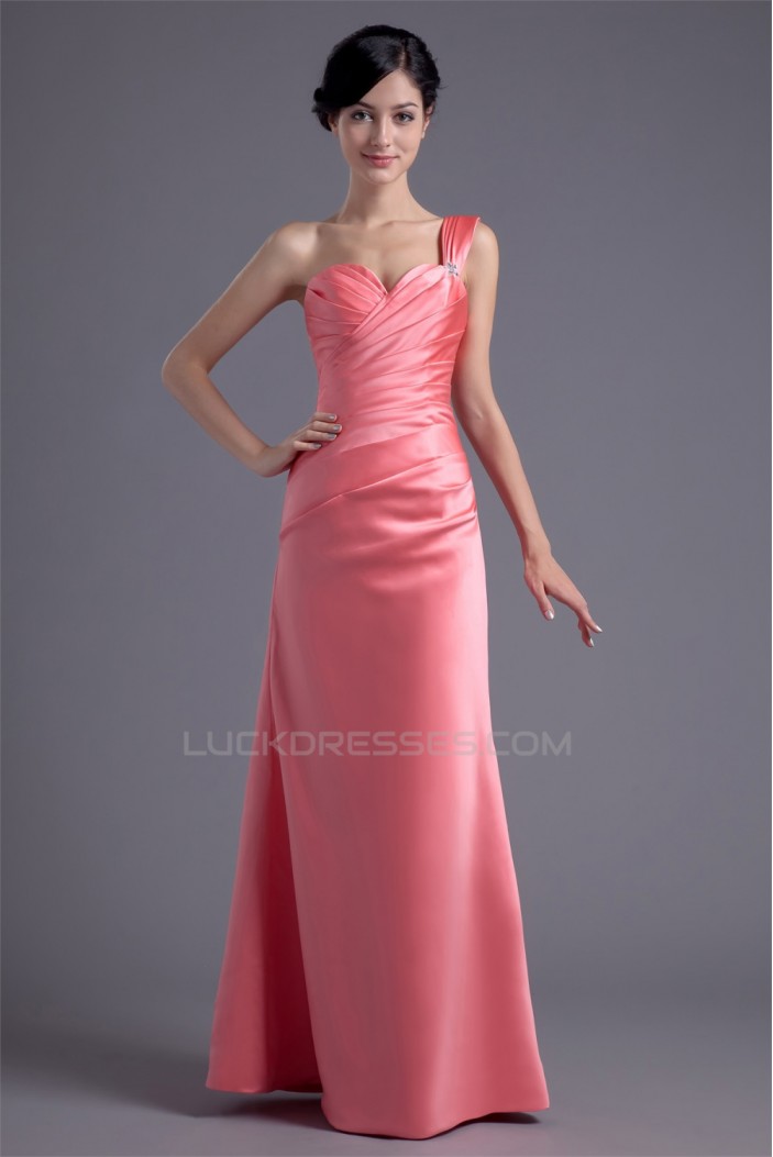 Sleeveless One-Shoulder Beading Satin A-Line Long Bridesmaid Dresses 02010191
