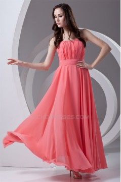 A-Line Strapless Chiffon Long Bridesmaid Dresses 02010205