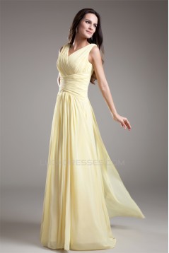 V-Neck Sheath/Column Chiffon Long Bridesmaid Dresses 02010213