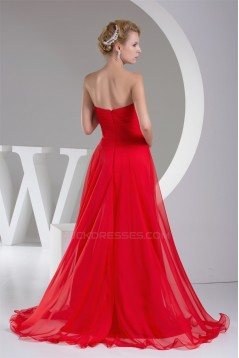 A-Line Sweetheart Beaded Long Red Chiffon Bridesmaid Dresses 02010220