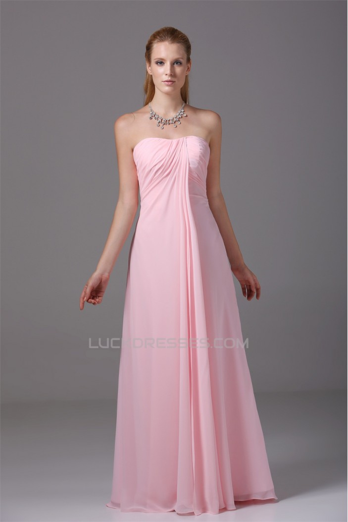Sleeveless Draped Satin Chiffon Sheath/Column Best Long Pink Bridesmaid Dresses 02010221