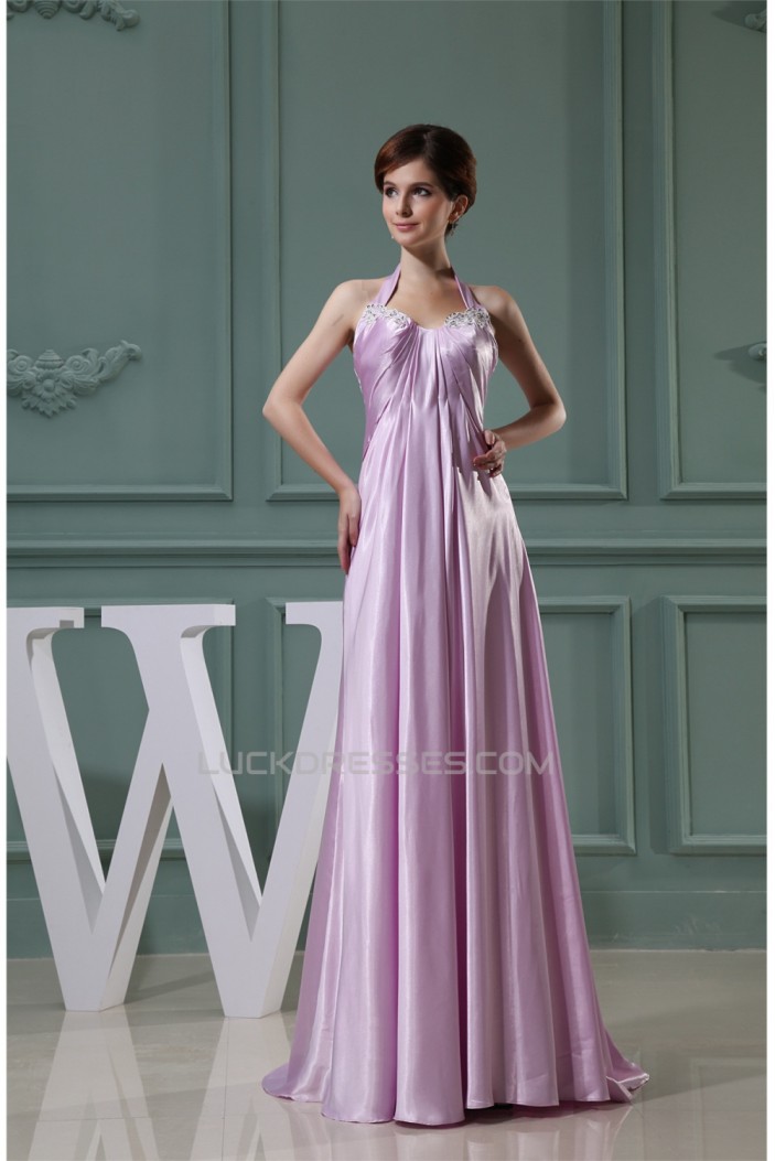 Empire Halter Beaded Silk like Satin Beading Long Bridesmaid Maternity Dresses 02010230