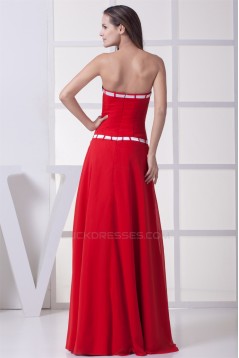 A-Line Strapless Satin Chiffon Sleeveless Long Red Bridesmaid Dresses 02010236