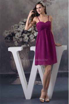 A-Line Spaghetti Straps Chiffon Sleeveless Short Purple Bridesmaid Dresses 02010249