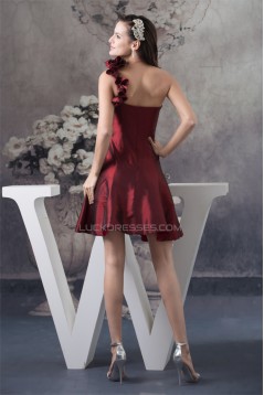 A-Line Taffeta Sleeveless One-Shoulder Falbala Short Bridesmaid Dresses 02010251