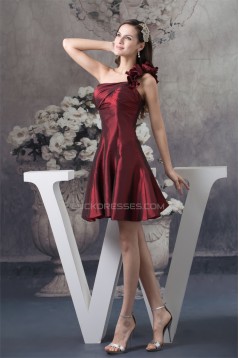 A-Line Taffeta Sleeveless One-Shoulder Falbala Short Bridesmaid Dresses 02010251