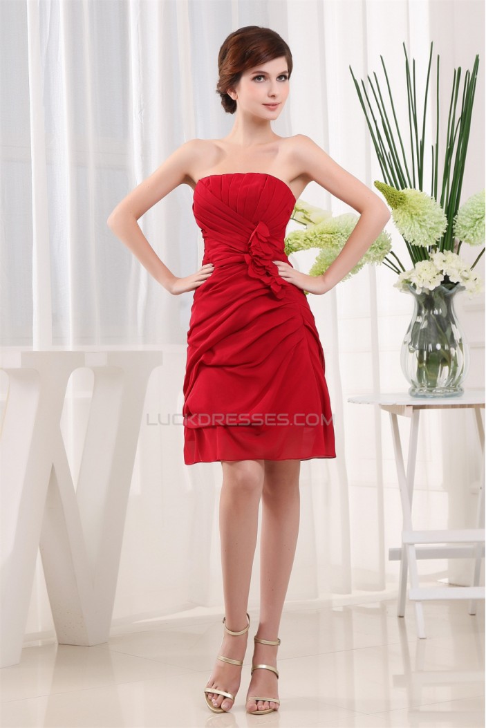 Breathtaking Chiffon Silk like Satin Ruffles Strapless Short Red Bridesmaid Dresses 02010264