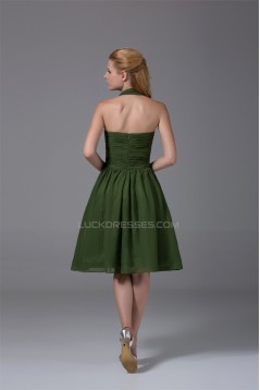 A-Line Halter Knee-Length Criss Cross Sleeveless Short Green Bridesmaid Dresses 02010282