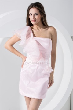 Great Sheath/Column Short/Mini Satin Organza Short Pink Bridesmaid Dresses 02010290