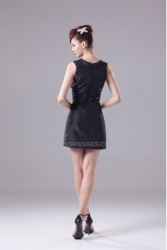 Great Short/Mini Taffeta A-Line Scoop Falbala Black Bridesmaid Dresses 02010291