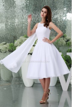 Knee-Length Chiffon A-Line Short White Bridesmaid Dresses 02010303