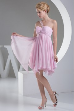 A-Line Short/Mini One-Shoulder Chiffon Short Pink Bridesmaid Dresses Maternity Dresses 02010315
