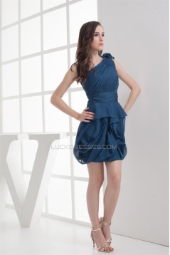 One-Shoulder Short/Mini Sleeveless Handmade Flowers Bridesmaid Dresses 02010318