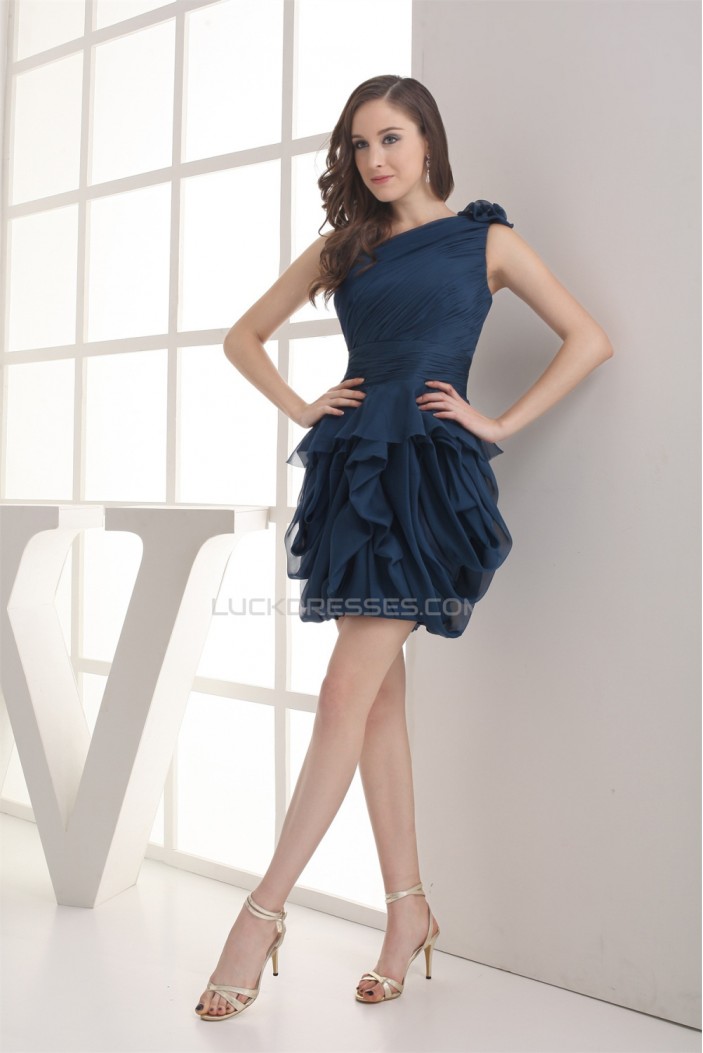 One-Shoulder Short/Mini Sleeveless Handmade Flowers Bridesmaid Dresses 02010318