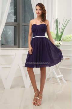 A-Line Soft Sweetheart Ruffles Chiffon Short Purple Bridesmaid Dresses 02010323