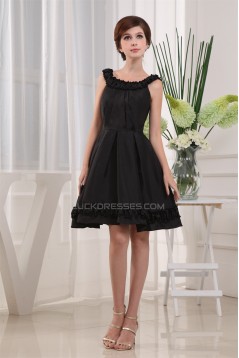 A-Line Ruffles Taffeta Scoop Knee-Length Short Black Bridesmaid Dresses 02010334