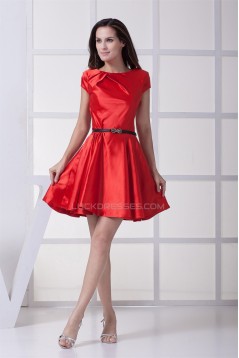 Scoop Short/Mini Ruffles A-Line Capped Sleeves Bridesmaid Dresses 02010336