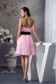 Sheath/Column Strapless Chiffon Short Pink Pleated Bridesmaid Dresses 02010340