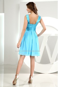 Short/Mini Ruffles A-Line Chiffon Elastic Woven Satin Bridesmaid Dresses 02010351