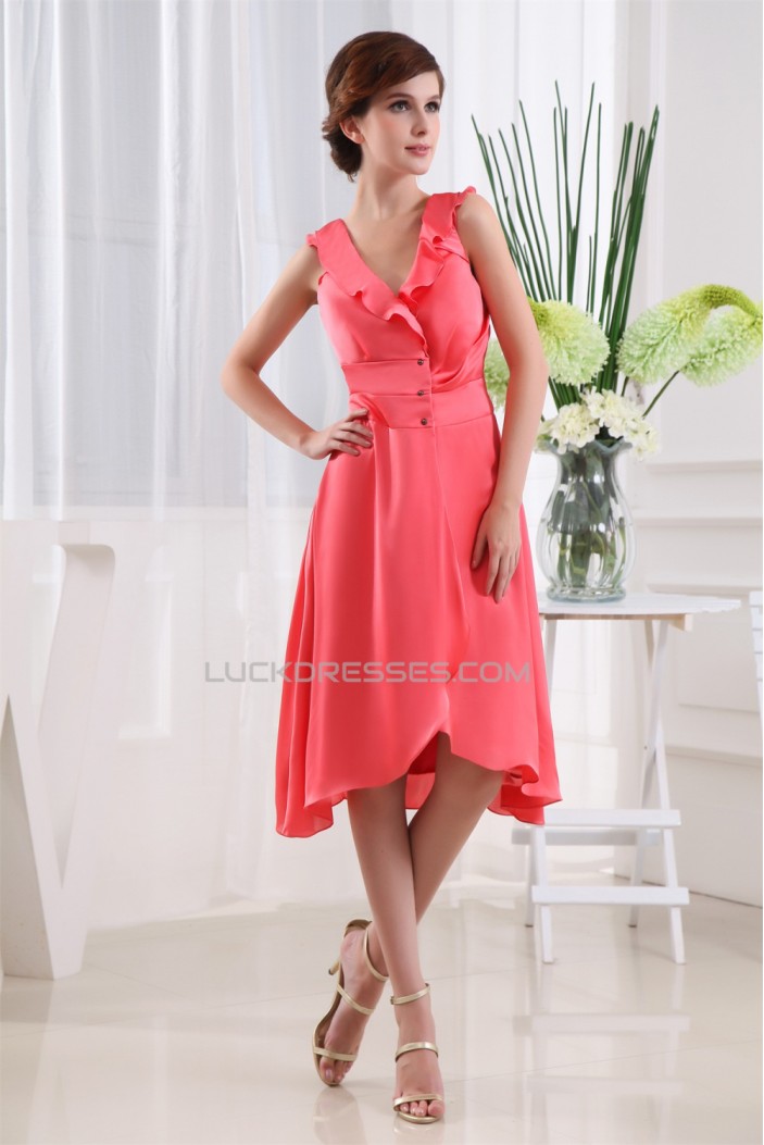 Silk like Satin Satin Chiffon Ruffles V-Neck Bridesmaid Dresses 02010360