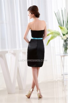 Simple Style Silk like Satin Sheath/Column Short/Mini Black Bridesmaid Dresses 02010361