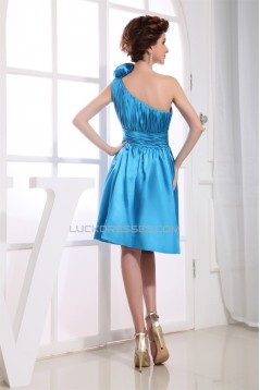 One-Shoulder Sleeveless Silk like Satin Short Blue Bridesmaid Dresses 02010390